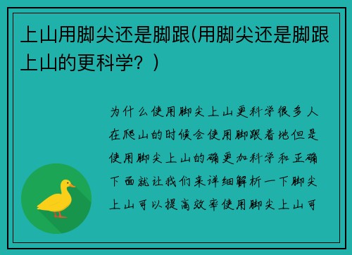 上山用脚尖还是脚跟(用脚尖还是脚跟上山的更科学？)